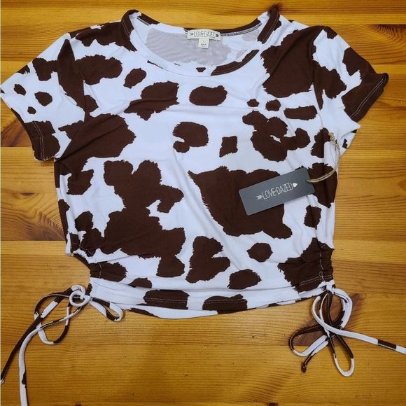 Love Dazed Cow Print Crop Top - Picture 1 of 2